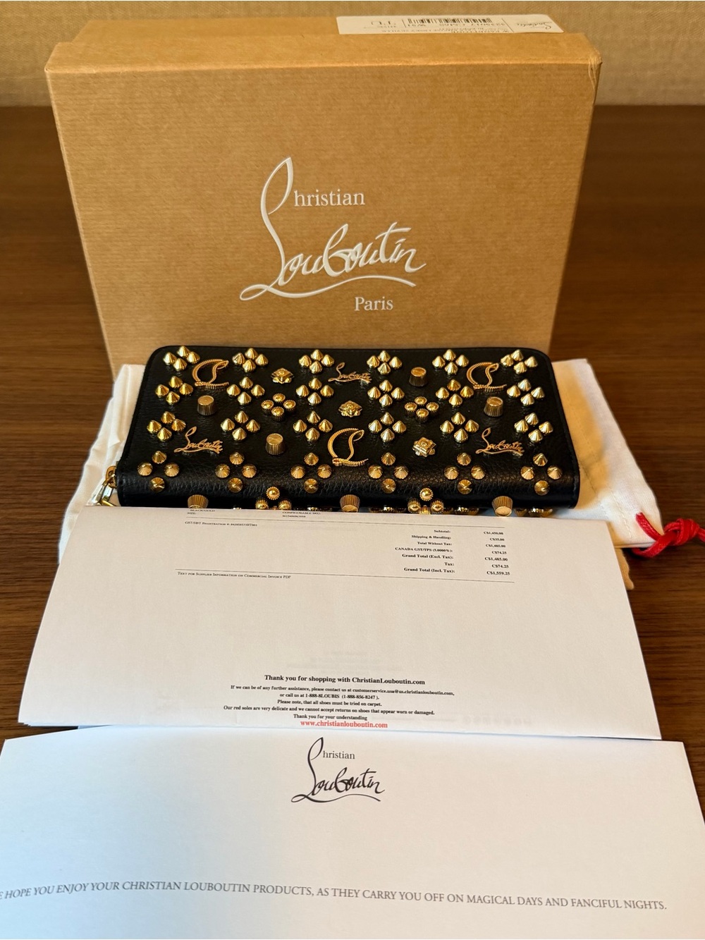 Like New! Christian Louboutin Panettone Leather Zip Long Wallet Black with Stud